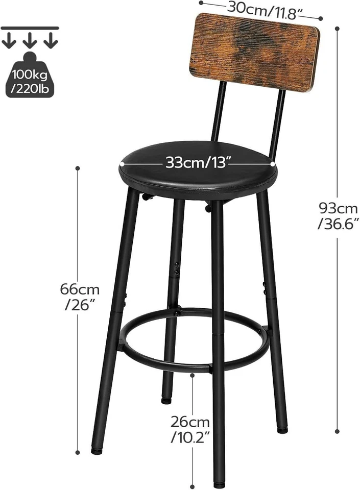 HOOBRO Bar Stools Set of 2 with PU Upholstered Bar Chairs 13"L x 13"W x 36.6"H - Image 4 of 4