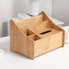 Organizador de escritorio de madera con cubierta de caja de pañuelos - Bambú salón almacenamiento