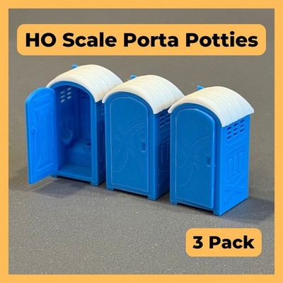 HO Scale Porta Potty Blue (3 Pack) Opening Door   Hot Hobby RoadScapes 1:87