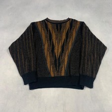 Vintage Knitted Jumper Abstract Patterned Grandad Knit Sweater Men's M