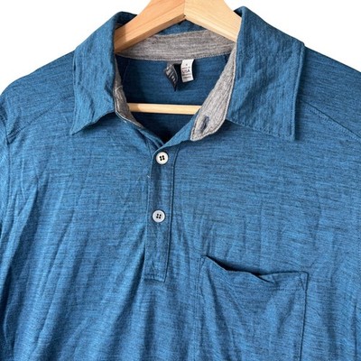 Ibex OD Heather Polo Shirt Mens Small Blue 100% Merino Wool Short Sleeve USA