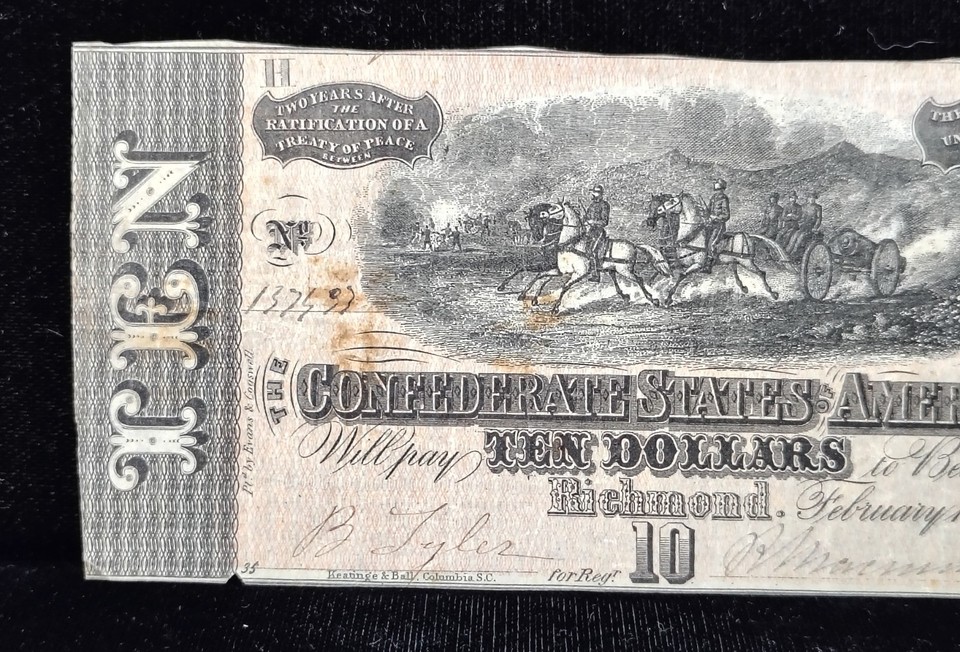 1864 Confederate States $10 Note T-68 Civil War Currency Feb 17 ...
