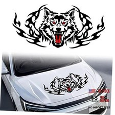 Flaming Wolf Head Car Hood Decal, Vinyl Sticker - Aggressive Tribal Wolf