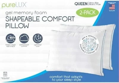 PureLUX Gel Memory Foam Shapeable Comfort Pillow - 2-Pack - White - Queen