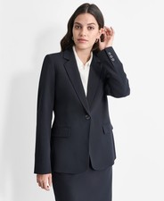 DKNY Long-Sleeve Blazer Women  s 8 Navy Notch Lapel Single Button Front Closure