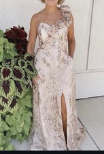 Mori Lee MGNY 72802 Embroidered One-Shoulder Floral Appliqué Evening Dress