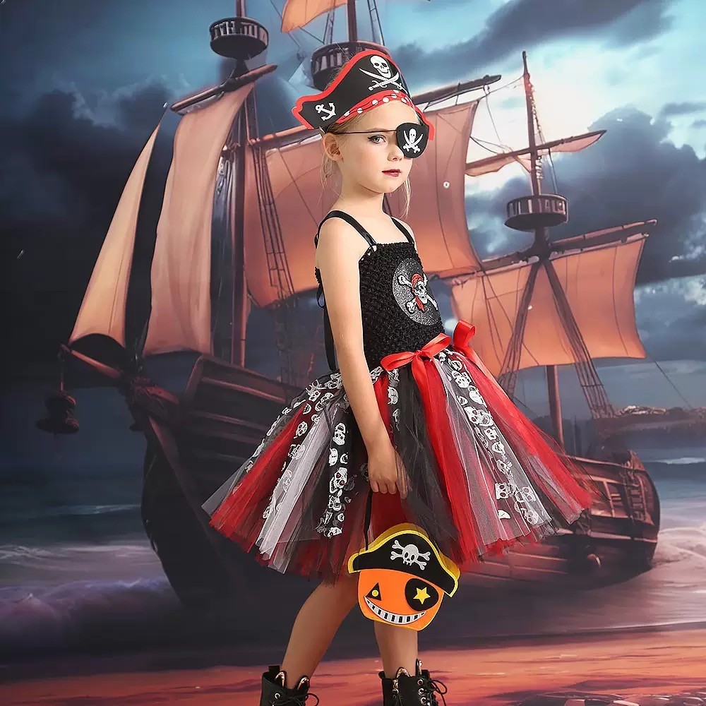 Disfraz de princesa pirata para niños niñas caribeña disfraz traje de Halloween