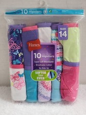 NWT Hanes Girl's Size 14 Cotton Hipsters 10 Pack Underwear Tag Free Comfort
