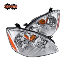 For 02-04 Nissan Altima Headlights Chrome Amber Clear Lens Facto Style Pair Lamp