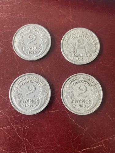 2 Francs Coins France 1943, 1944, 1947, 1950