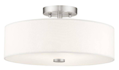 Livex Lighting Meridian 3-Light Flush Mount Ceiling Fixture 15'' Brushed Nickel