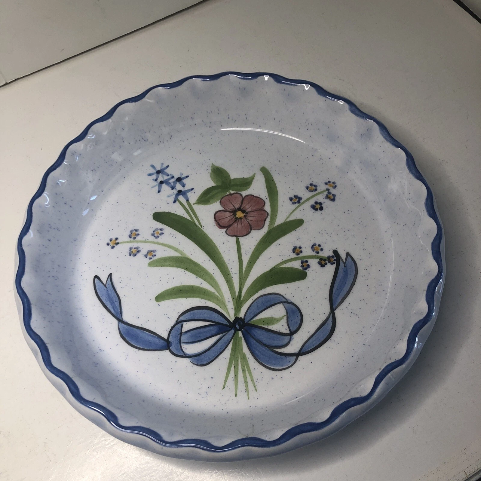 Vintage Pottery Blue White Floral Fluted Pie Plate Dish 9.5”
Opens in a new window or tab
