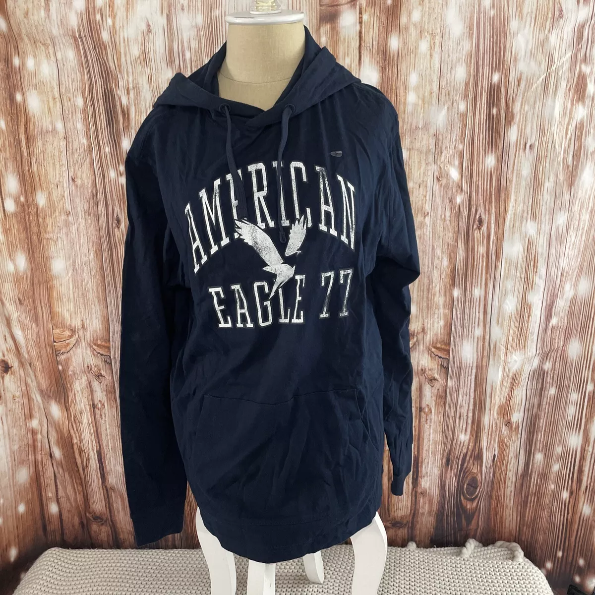 American Eagle Navy Long Sleeve Hoodie T Shirt Size Medium