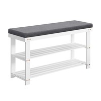 Songmics Schuhbank Aus Bambus, Sitzbank, 29 X 90 X 49 Cm, Weiß-Grau SBL904W01