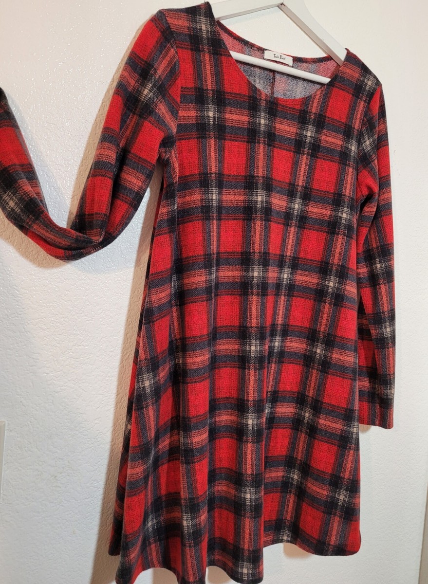 Tres Bien Red Plaid Short Dress Size Small Soft Flannel Womens