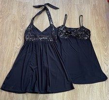 BOGOF BLACK SIZE 12 JERSEY DRESSES WITH SEQUIN TRIM HALTER SEXY BNWT EVENING