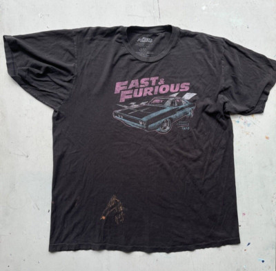 Men's Fast and Furious T-Shirt Black Dodge XL Movie Challenger Racing Cars Chase