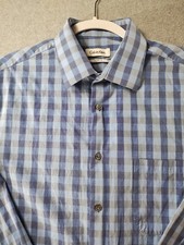 Calvin Klein Men's Dress Shirt Size L Blue Plaid Regular Fit Long Sleeve Button