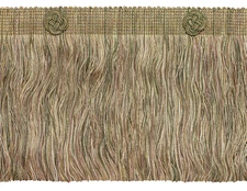 Beige Ivory Lt Green 6" Eyelash Fringe w Rosette Sandstone [5 Yards]