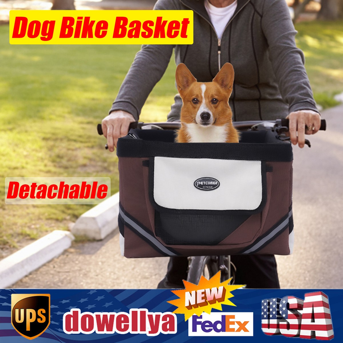 Dog Bike Basket Folding Bicycle Carrier Detachable Front Basket