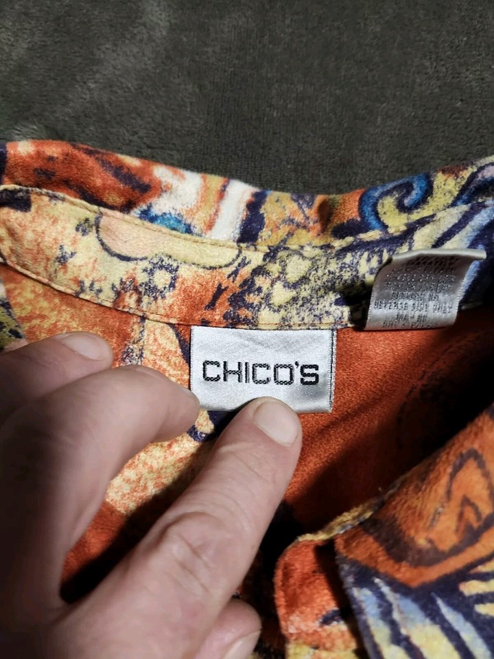 Chico’s Womens Abstract Print Spring Lightweight Shirt Jacket Size 2