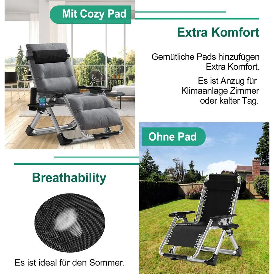 Klappsessel Liegestuhl Sonnenliege Gartenliege Campingstuhl mit Auflage klappbar - Bild 4 von 4