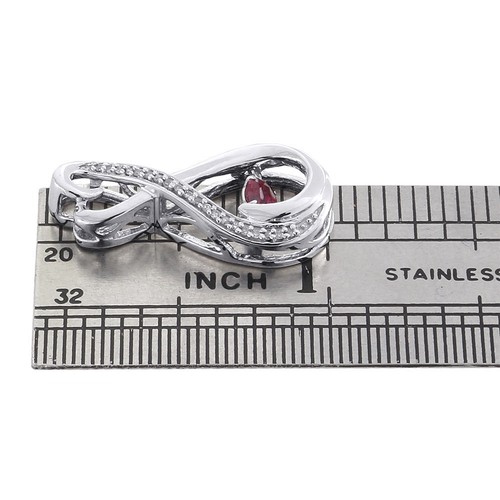 Diamond Infinity Pendant Dancing Created Ruby White Gold Heart 0.34 CT - Picture 4 of 5