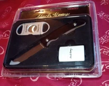 Uncle Henry knife 3pc Gift Set with Fixed Blade Lighter Cigar Cutter in Tin