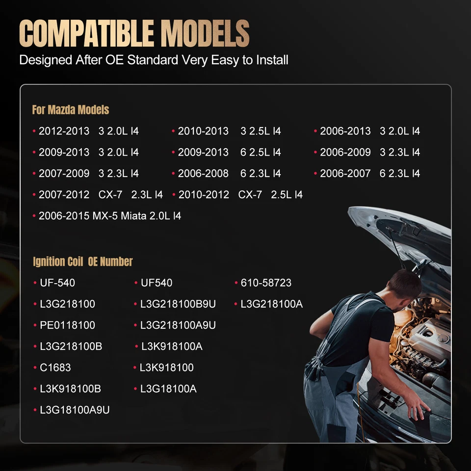 4X High PerFitsmance Ignition Coil Set Fits Mazda 3 6 CX-7 MX-5 Miata L4 UF540 Foto 3 de 4
