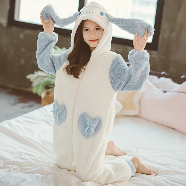 Hot Home Clothes Cinnamoroll Coral Fleece Winter Warm Nightgown Hooded  Pajamas