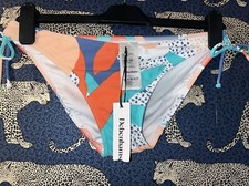 BNWT Ladies Multi Print Debenhams Bikini Bottoms Size 10 Coral Turquoise New