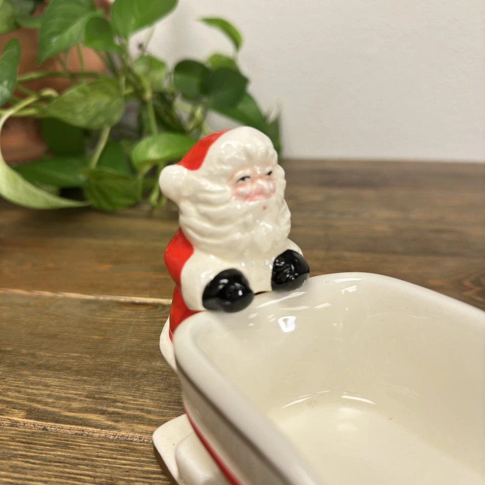Vintage Christmas Ceramic Santa Sleigh Cracker Cheese Serving Dish 1950’s Japan - Image 4 of 4