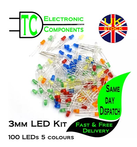 3mm Round LED Kits Red Orange Yellow Blue Green available in packs of 50 100 250 - Picture 4 of 12