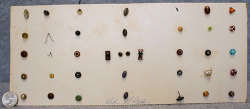 35 ANTIQUE GLASS BUTTONS MOUNTED ON CARD FROM ESTATE COLLECTION # M