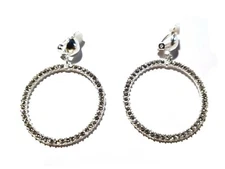 CLIP-ON EARRINGS CRYSTAL EARRINGS RHINESTONE HOOPS GOLD OR SILVER TONE 2 INCH