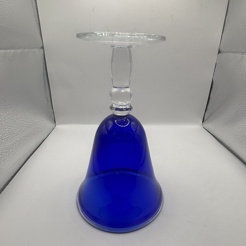 Large Retro Cobalt Blue And Clear Art Deco Goblet Wine Martini Glass - Picture 6 of 8