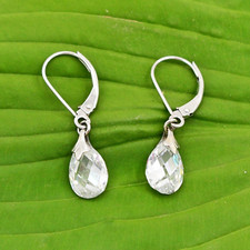 14k White Gold CZ/Cubic Zirconia Gemstone Dangle/Drop Leverback Earrings