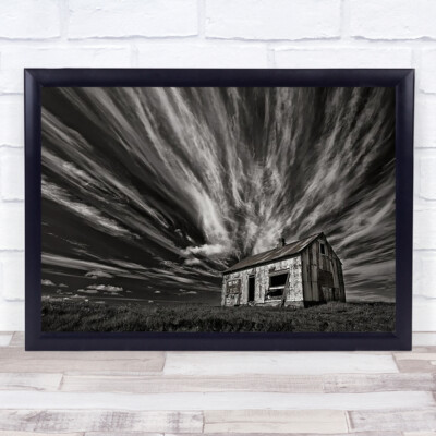Hütte Himmel Wolken Island Verlassene Hütte Hütte Vergessen Wandkunstdruck