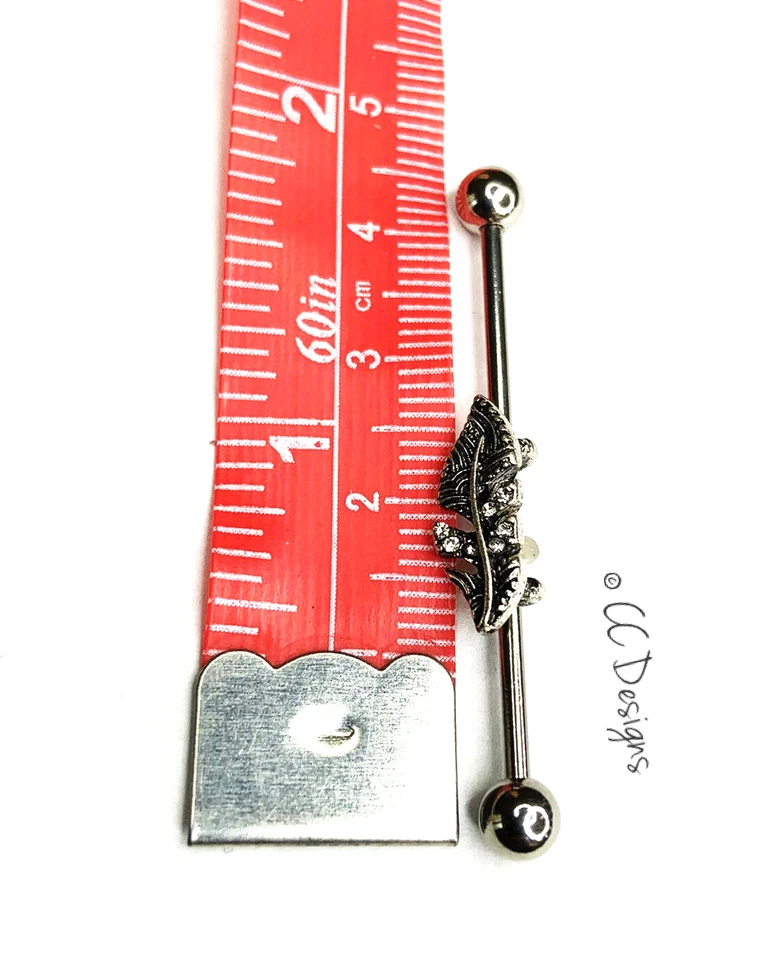 14g white sparkle cz burnished feather industrial bar piercing H64 - Image 2 of 2