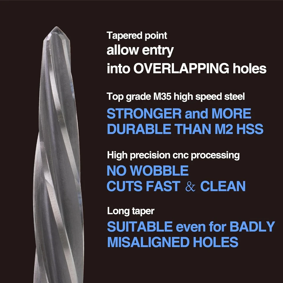 4pcs HSS Taper Chucking Reamer Drill Bit Set 3/8, 1/2, 5/8, 3/4" Reaming Holes - Image 4 of 4