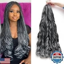 French Curl Braiding Hair 24 Inch Crochet Hair for Black Women 8 Packs Grey L