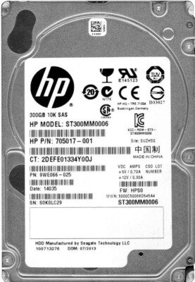HARD DRIVE HP 705017-001 300GB 10000RPM 64MB CACHE SAS-2 ST300MM0006 2.5'' inch