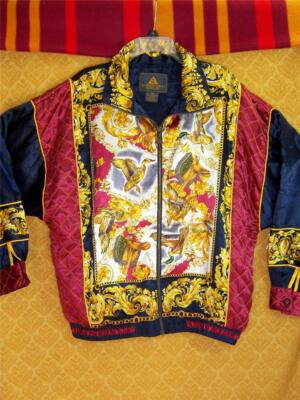 Golden Dragon Lady JACKET Quilted VINTAGE Womens XL Peking Duck Maroon COAT