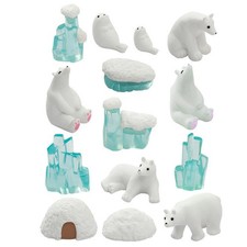 14pcs Resin Arctic Animals Sculptures, Polar Bear Figurines