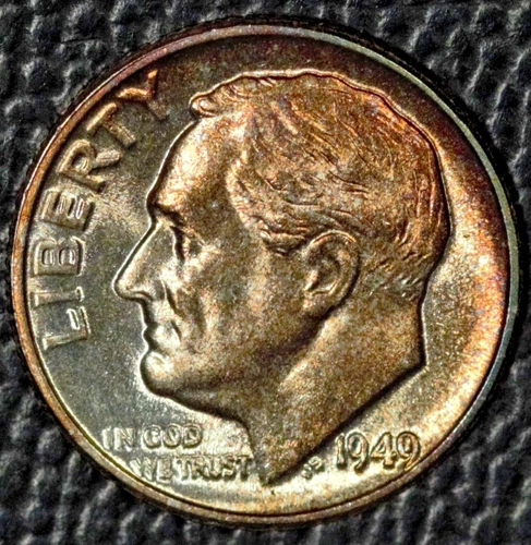 1949 Roosevelt dime, Very Choice BU, Pretty Toning
