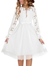 Girls Flower Dresses Fall Lace Tulle Party Dress Size 6-15 14-15 Years White