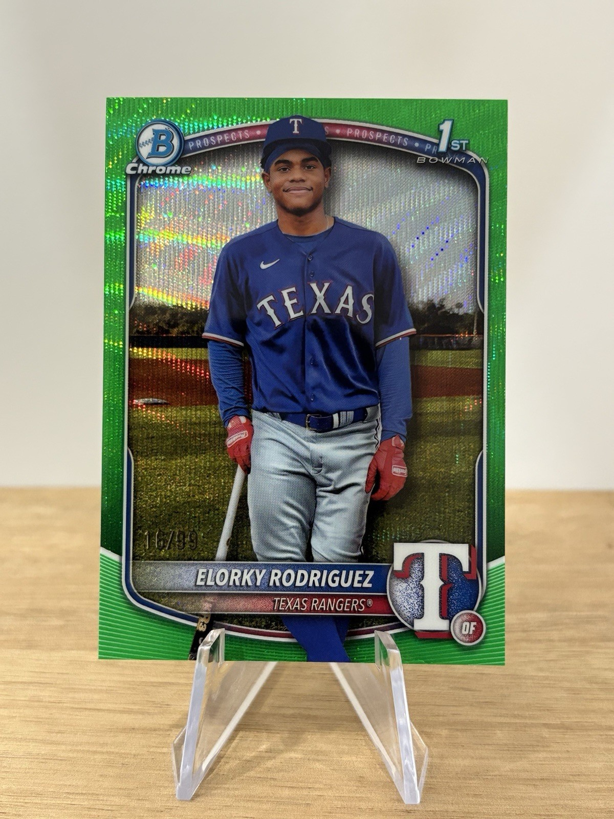 2025 Bowman Chrome Elorky Rodriguez 1st Bowman Green Wave Refractor /99 Rangers
