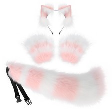Faux Fur Cat Ears and Wolf Fox Tail Set Adult Claw Glove Kit for Halloween An...