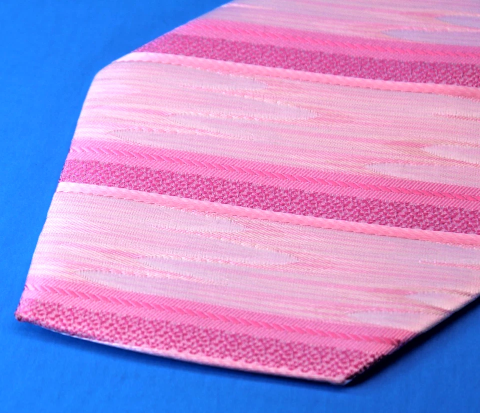 Corbata Milani Collezioni hecha a mano para hombre rosa brillante rayas diagonales 58x4 microfibra Foto 3 de 4