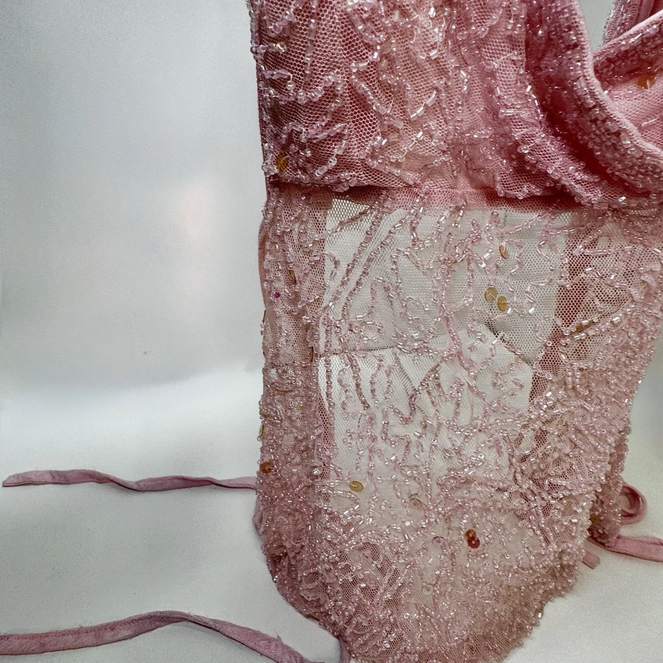 Винтажный Y2K фея бисером и блестками с бретелью через шею без спинки верхний мягкий розовый фестиваль sz S/M - Изображение 3 из 4